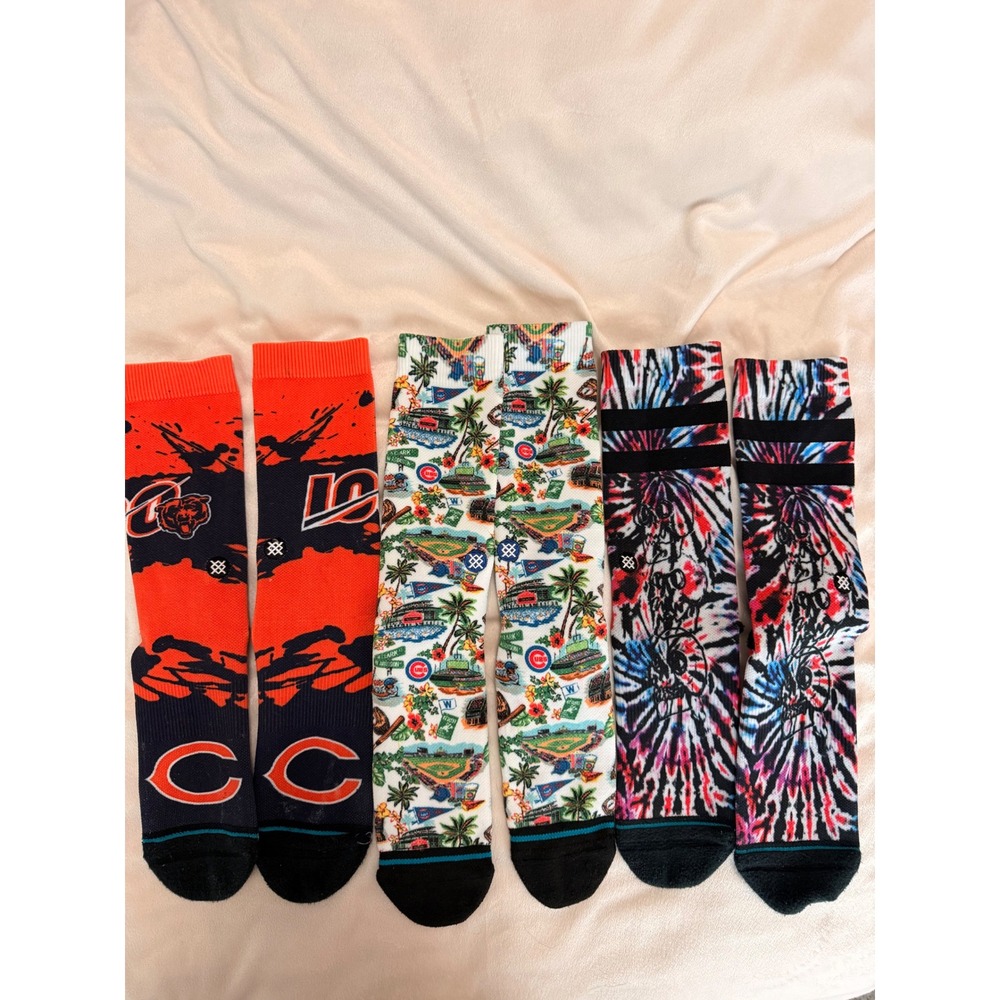 Stance Chicago Bears Cubs MLB NFL Tie Dye Crew Socks Bundle 3 Pairs Mens